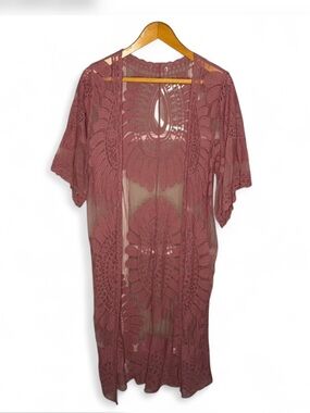 Dusty Rose Lace Kimono Duster – Boho Sheer Layer
